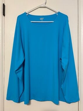 Lands' End Womens Plus SunShade UPF 50 L/S Rash Guard Swim Tee Shirt Top 3X Blue